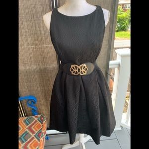 NWOT Evan Picone Pleated black dress with designs